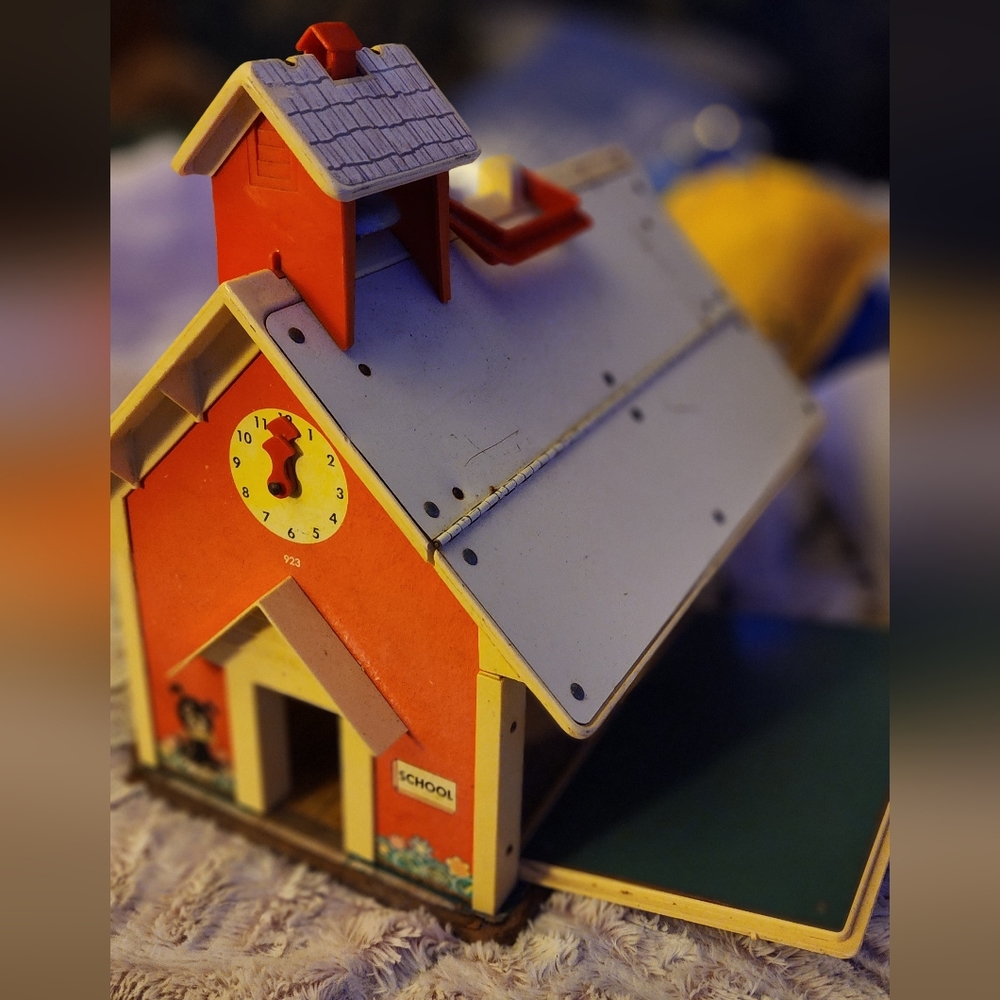 Vintage Fisher Price School House with Play Ground and Little People